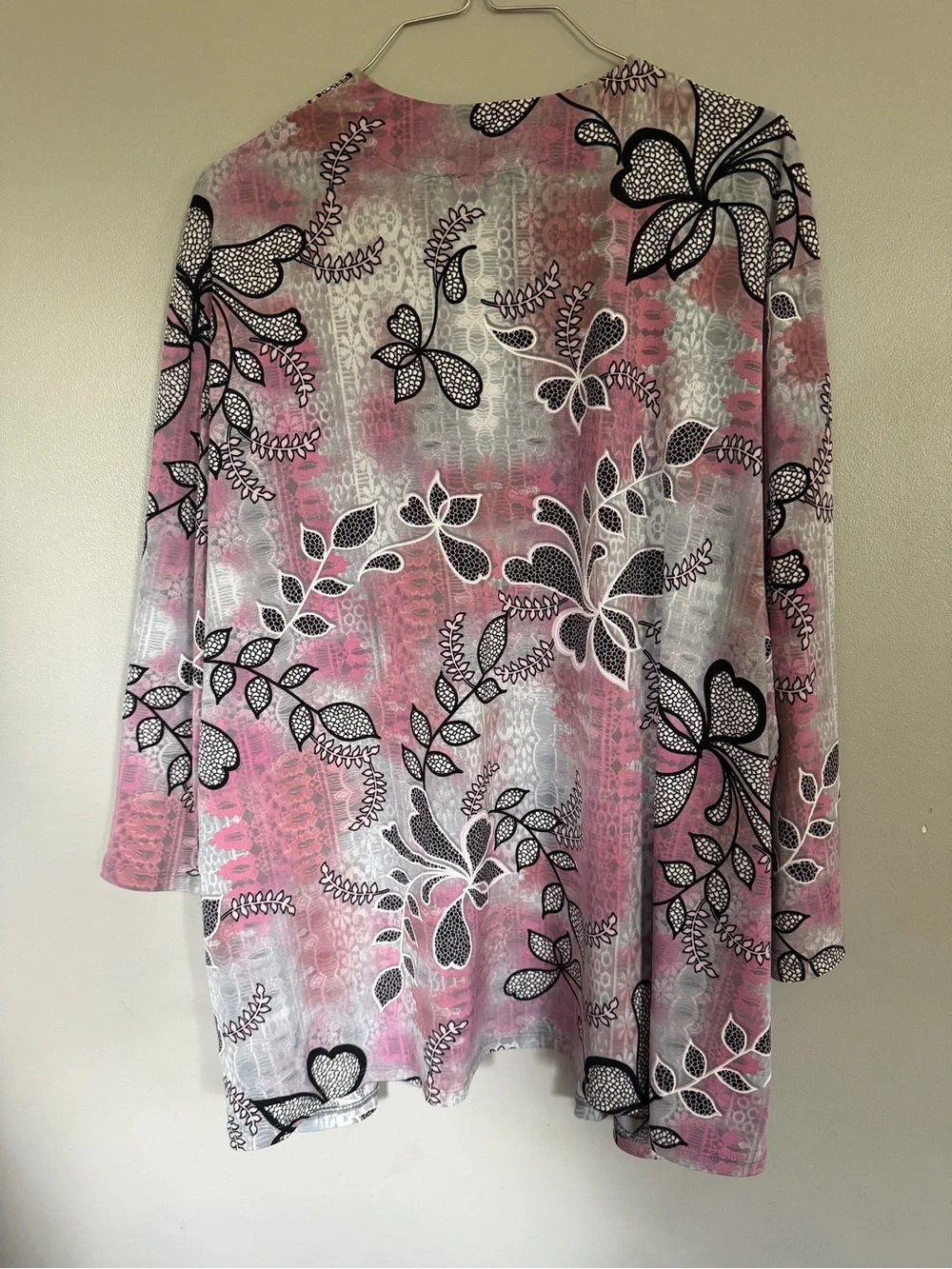Southern Lady Pink Gray Floral Open Cardigan